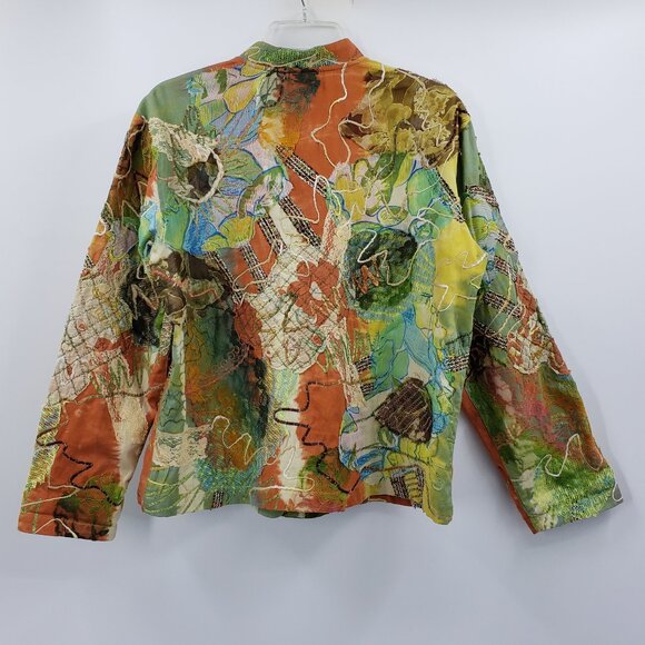 Vtg Chico's Embroidered Patchwork Jacket Size 12 Multicolor Lace Silk Artsy Boho - Picture 7 of 10